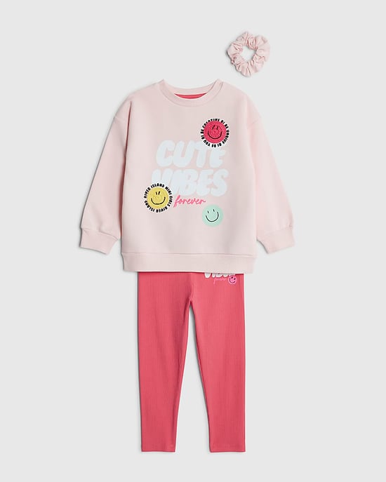 River Island Mini Girls Sweatshirt & Leggings Set Pink Cute Vibes - Image 5