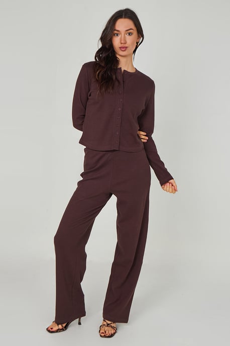 Urban Bliss Chocolate Long Sleeved Button Front Top - Image 3