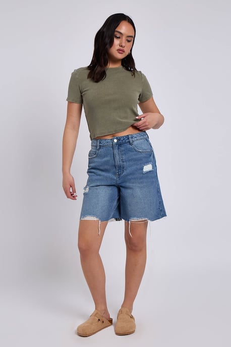 Mid Wash Distressed Bermuda Short - Image 2