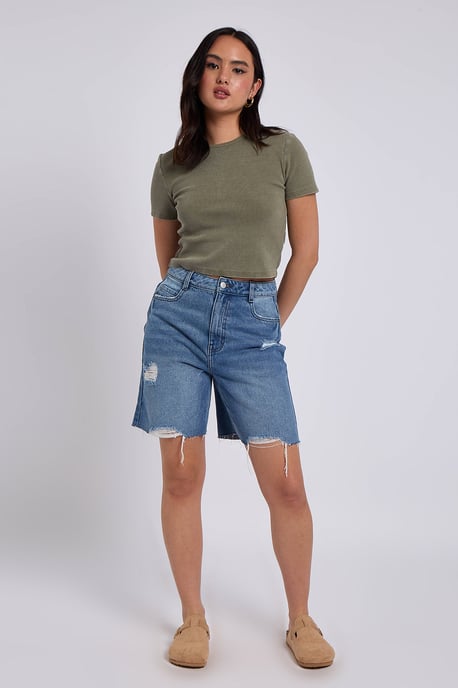Mid Wash Distressed Bermuda Short - Image 3