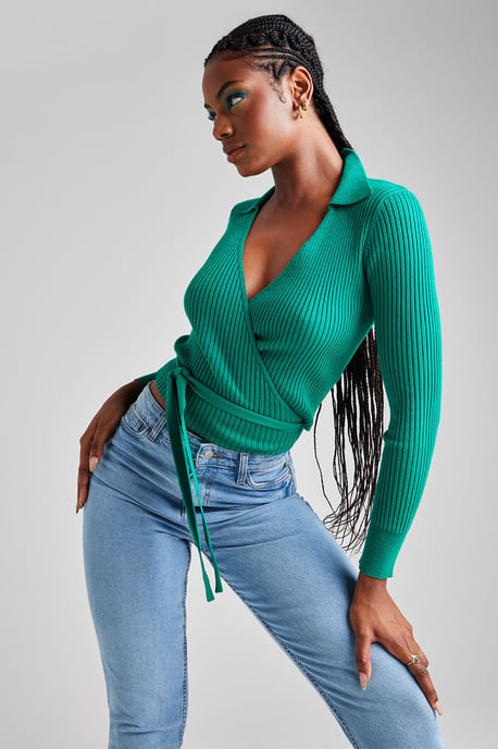 Green Collar Wrap Ballerina Cardigan - Image 2