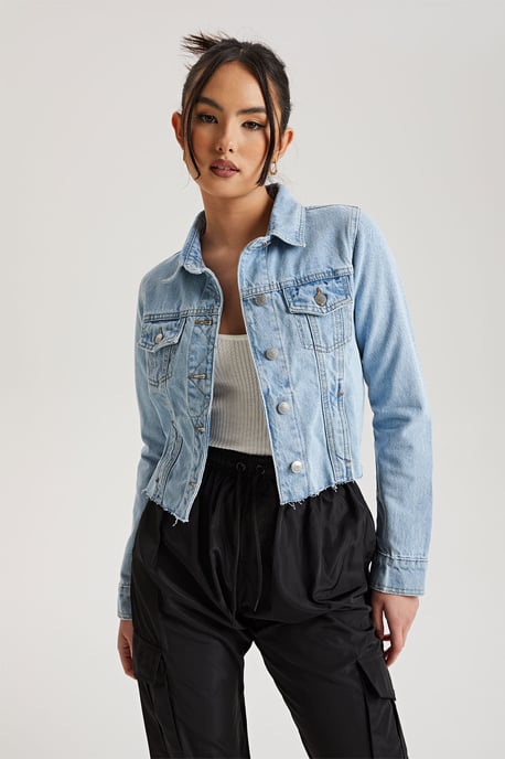 Bleach Raw Hem Denim Jacket - Image 1