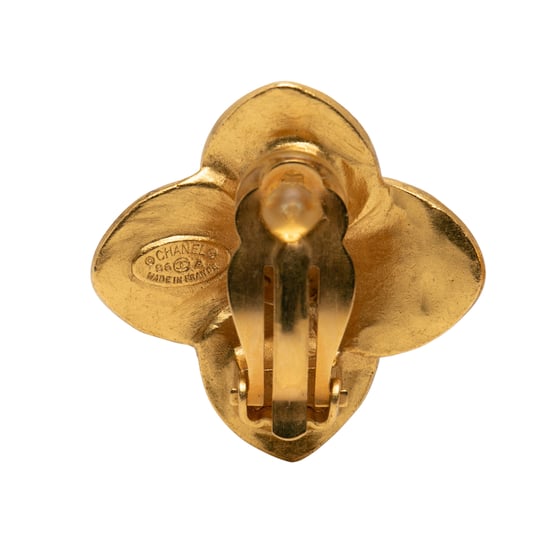 Pre-owned Cc Gold Plated Clover Clip On Earrings - Image 3