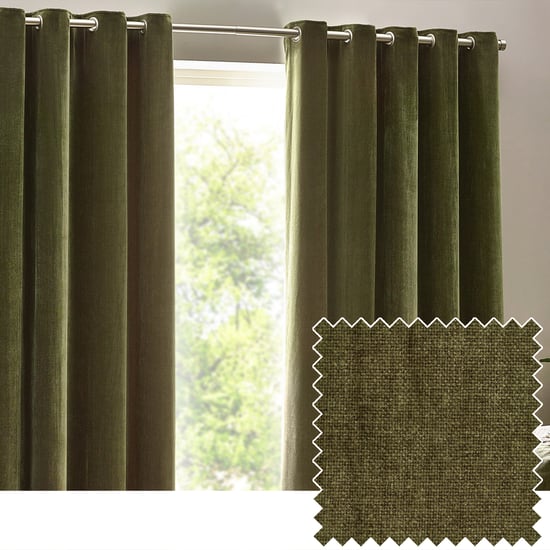 Heavy Chenille Blackout Eyelet Curtain Pair, Olive - Image 1