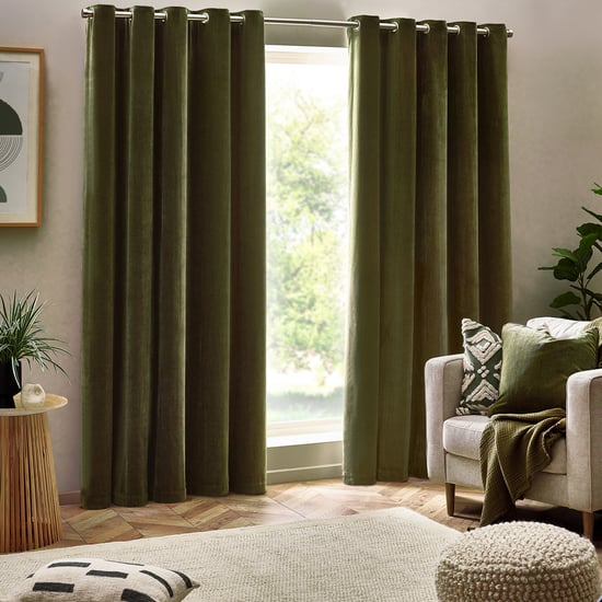 Heavy Chenille Blackout Eyelet Curtain Pair, Olive - Image 2