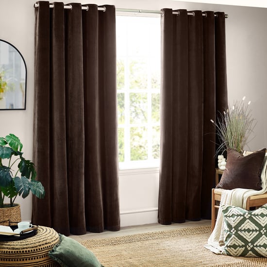 Heavy Chenille Blackout Eyelet Curtain Pair, Brown - Image 2
