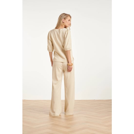 Smashed Lemon Linnen look wide leg broek in crème beige | - Image 2
