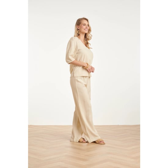 Smashed Lemon Linnen look wide leg broek in crème beige | - Image 4