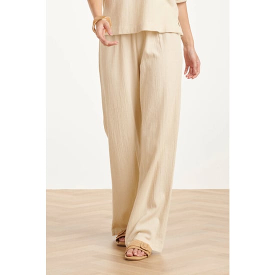 Smashed Lemon Linnen look wide leg broek in crème beige | - Image 6