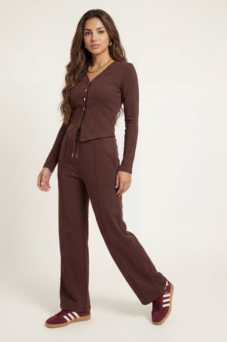 Soft Rib V Cardigan set Chocolate - Image 2