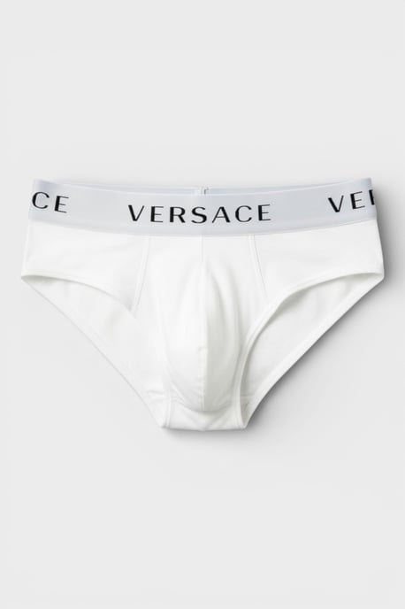Versace Men's Low-Rise Cotton Slip Briefs White and Black - Image 1
