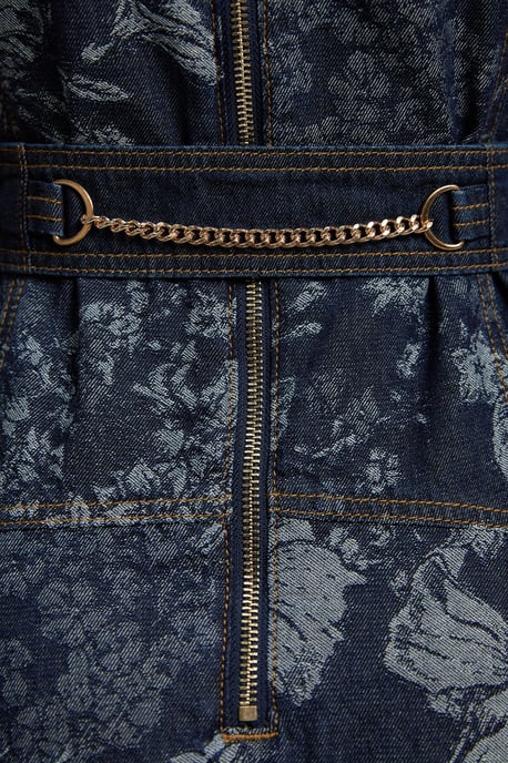 Petite Jacquard Denim Full Skirted Midi Dress - Image 4
