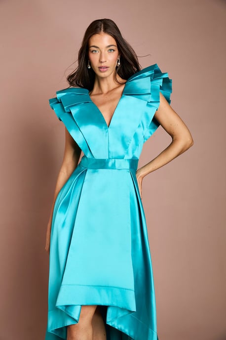 Frill Sleeve V Neck Midi Dress - Image 2