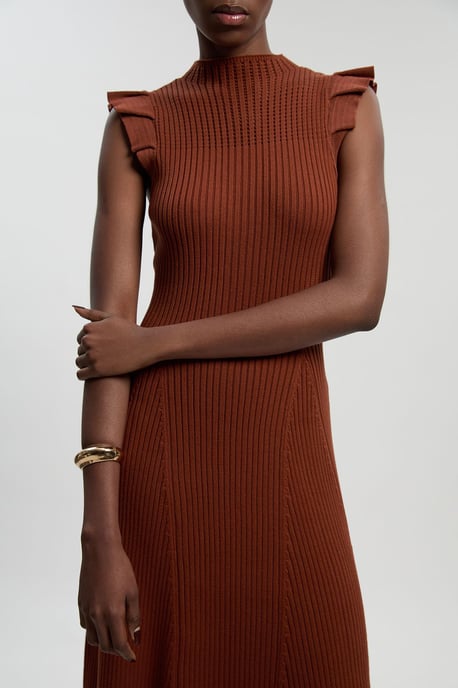 Pointelle Frill Sleeve Knit Midi Dress - Image 3