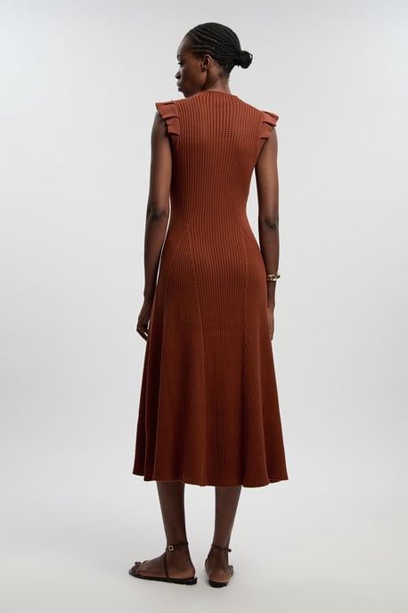 Pointelle Frill Sleeve Knit Midi Dress - Image 4