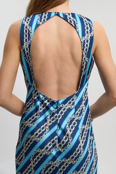 Chain Print Hammered Satin Cowl Neck Dress - Image 3