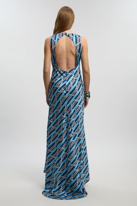 Chain Print Hammered Satin Cowl Neck Dress - Image 4