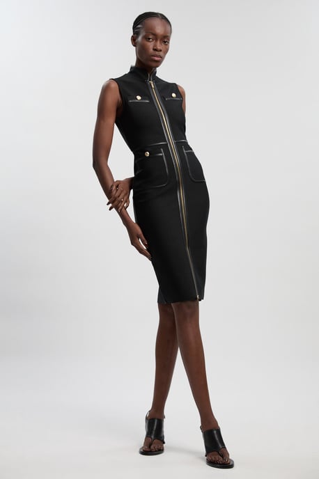 Sleeveless Pu Tipped Military Bandage Midi Dress - Image 1