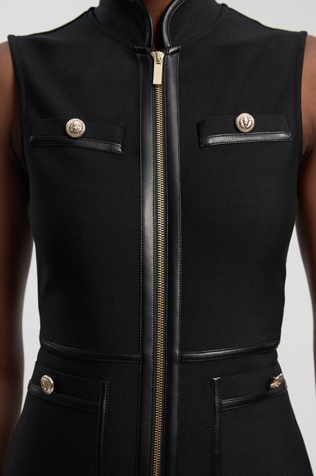 Sleeveless Pu Tipped Military Bandage Midi Dress - Image 3