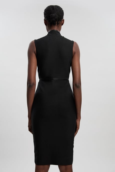 Sleeveless Pu Tipped Military Bandage Midi Dress - Image 4