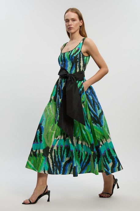 Silk Cotton Animal Strappy Maxi Dress - Image 1