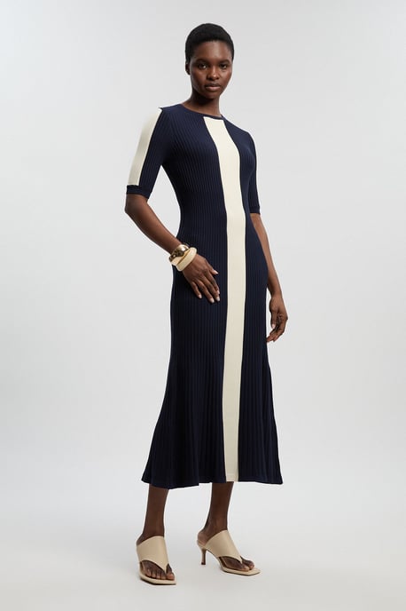Colour Block Rib Knitted Maxi Dress - Image 1
