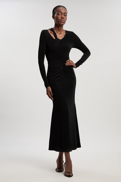 Slinky Crepe Twist Detail Maxi Dress - Image 1