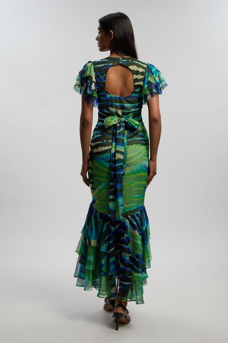Animal Ruffle Sleeve Button Through Maxi Dress - Image 4