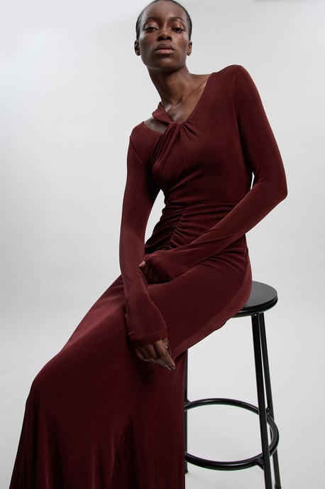Slinky Crepe Twist Detail Maxi Dress - Image 1