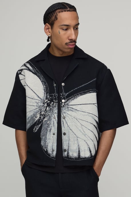 Oversized Butterfly Tapestry Revere Short Sleeve Shirt - Image 1