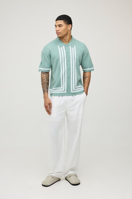 Relaxed Border Stripe Knitted Shirt - Image 4