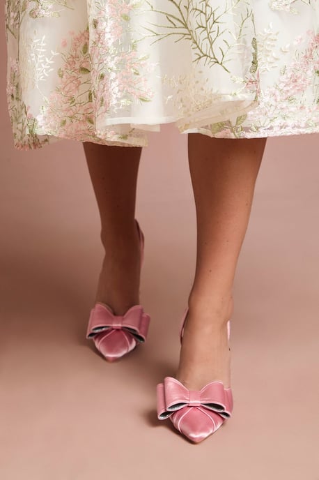 Tamara Satin Bow Sling Back Stiletto Court Shoes - Image 3