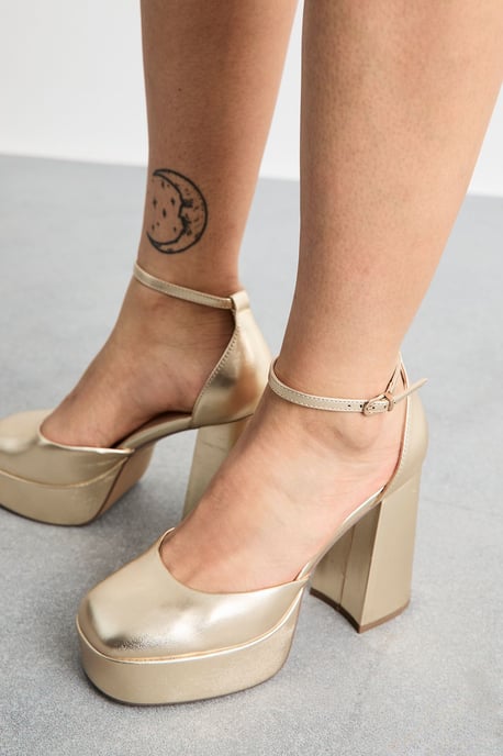 Faith: Cadence Faux Metallic Leather Closed Toe Chunky Platform Heeled Shoes - Image 4
