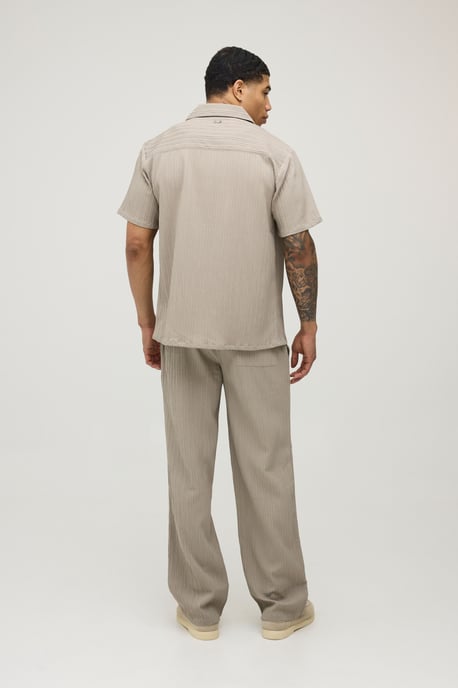 Regular Fit Deep Revere Irregular Pleat Shirt and Trouser Set - Image 3