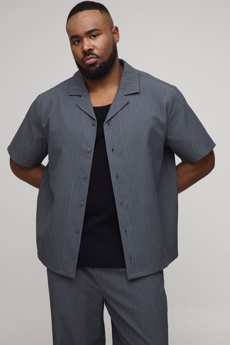 Plus Textured Regular Revere Shirt & Relaxed Trouser Set - Image 3