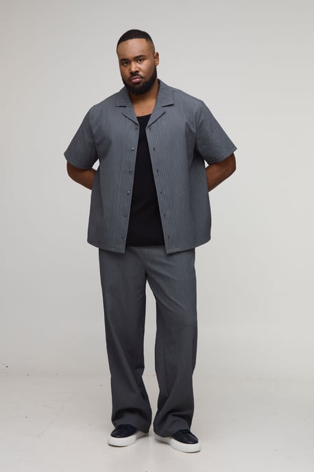 Plus Textured Regular Revere Shirt & Relaxed Trouser Set - Image 4