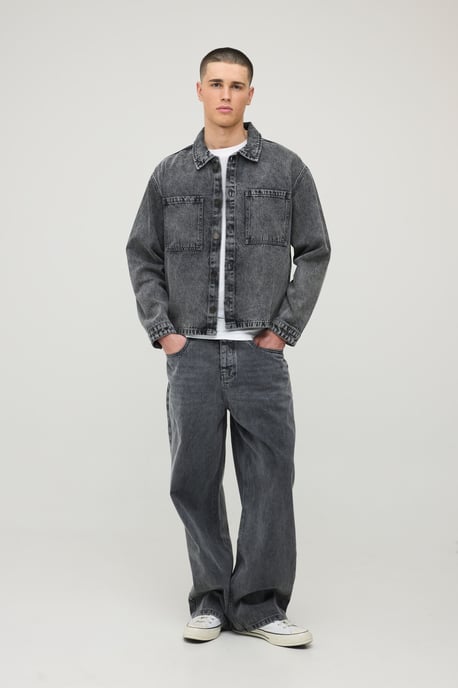 Boxy Oversized Washed Denim Overshirt Shirt - Image 4