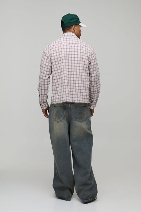 Oversized Boxy Raw Hem Checked Shirt - Image 2