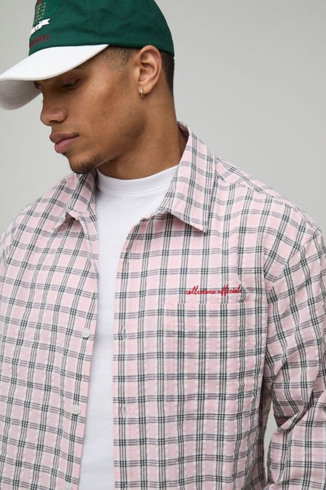 Oversized Boxy Raw Hem Checked Shirt - Image 3