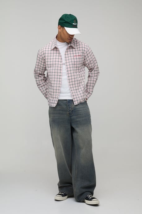 Oversized Boxy Raw Hem Checked Shirt - Image 4