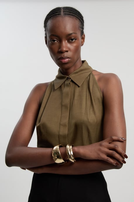 Premium Linen Viscose Halter Collared Woven Shirt - Image 2