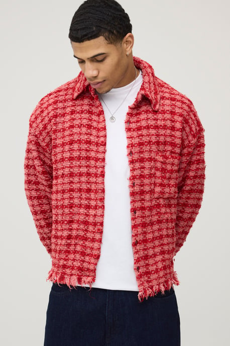 Oversized Check Boucle Over Shirt - Image 1