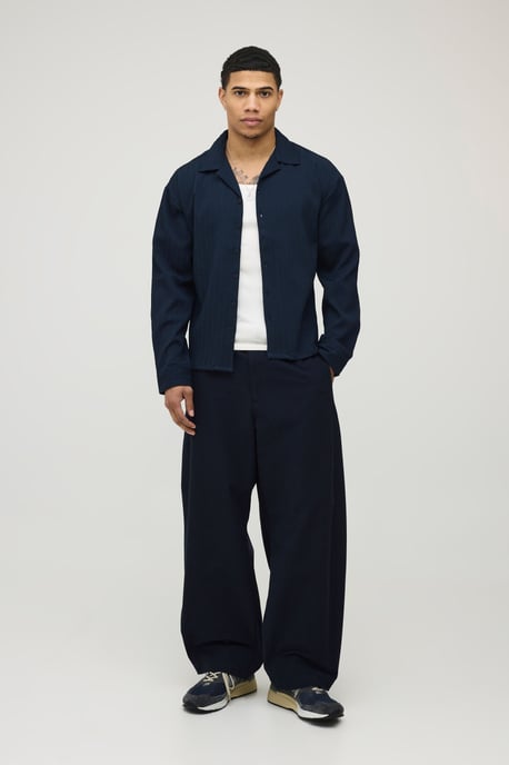 Boxy Crop Fit Long Sleeve Irregular Pleat Overshirt - Image 4