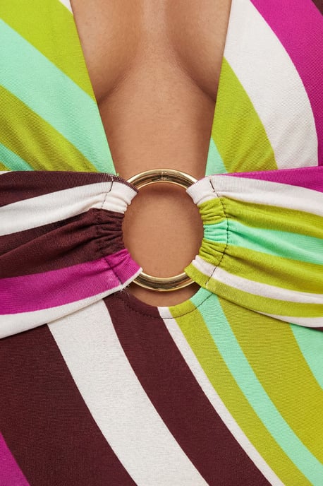 Diagonal Stripe Plunge Swimsuit With Stone Detail - Image 2