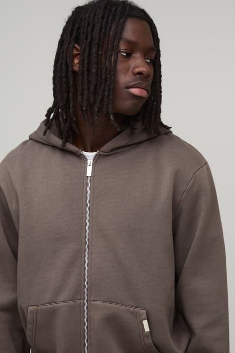 Essential Washed Boxy Zip Through Hoodie - Image 3