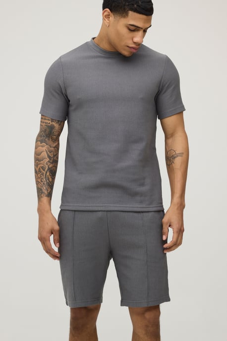 Slim Fit Ribbed Jersey T-Shirt & Shorts Set - Image 1