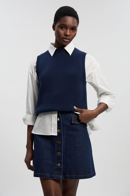 Petite Denim Button Front Mini Skirt - Image 1