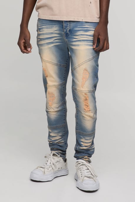 Skinny Stretch Heavy Bleached Ripped Jeans - Image 1