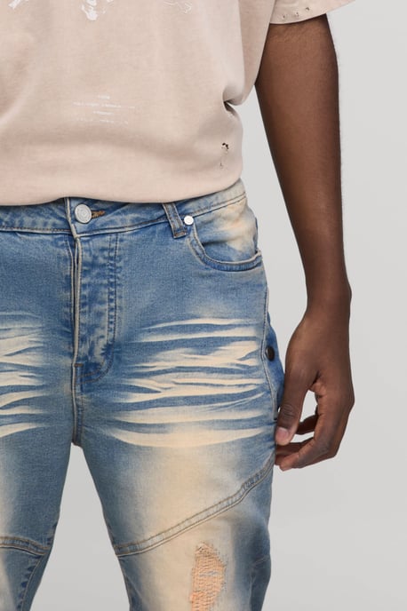 Skinny Stretch Heavy Bleached Ripped Jeans - Image 2