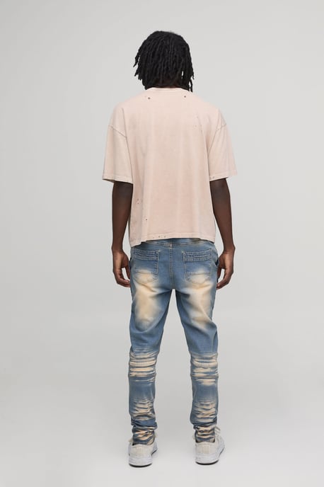 Skinny Stretch Heavy Bleached Ripped Jeans - Image 3